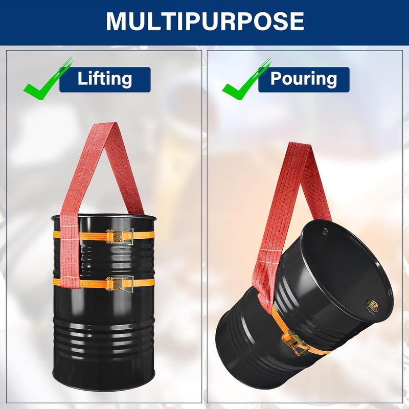 GADFISH Drum Handling Sling for 55 Gallon Drum, Barrel Lifting Web Sling Heavy Duty No tilt with 2 Pack Ratchet Strap, Capacity up to 6000 LBS, Adjustable for Farms Barns Cranes Forklift Trucks, 78.7" X 4.9" - Image 2